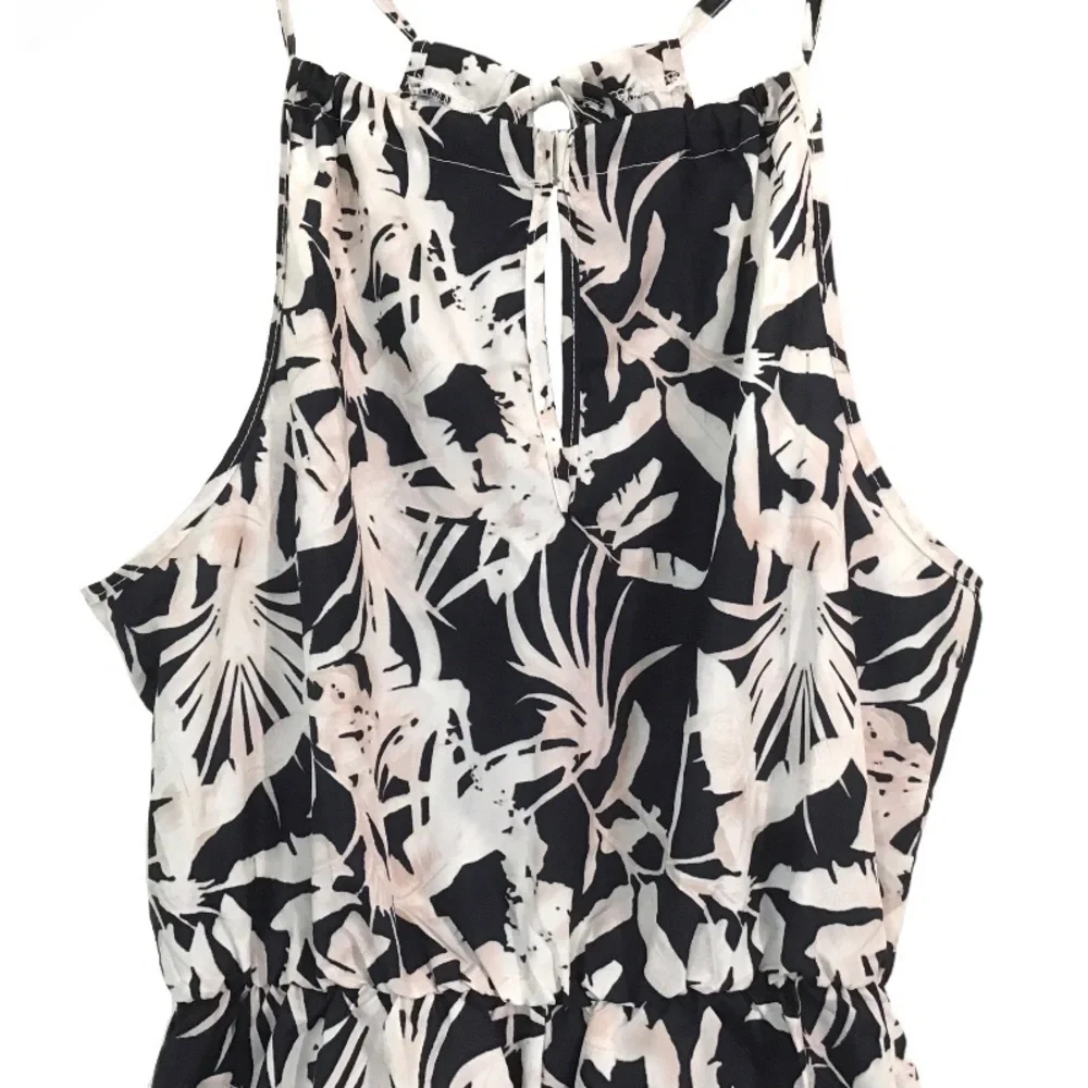 Tropical Print Romper Size S Ties Behind Neck Black & White NEW